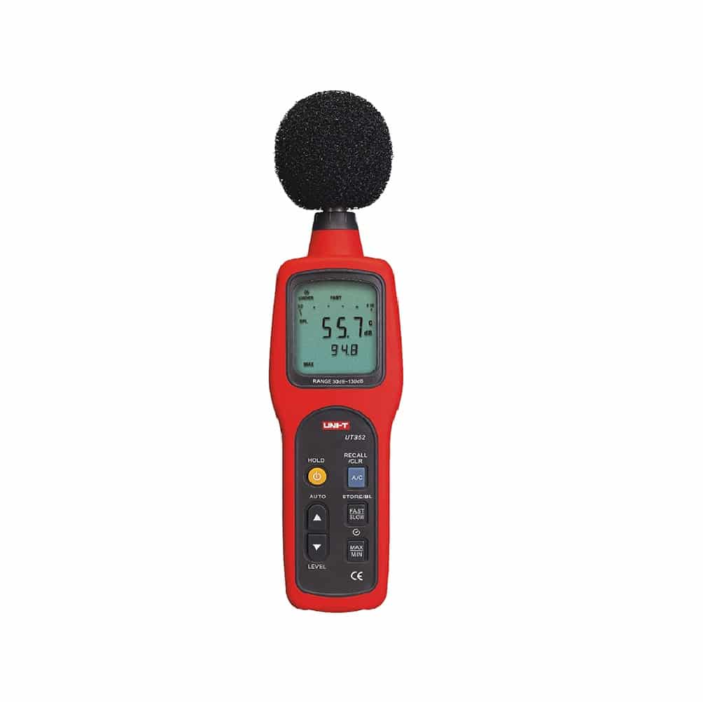 Uni T UT352 Professional Sound Level Meter measuring decibels.