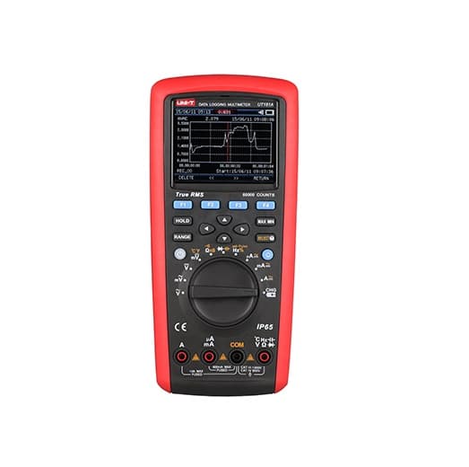 Uni T UT181A True RMS Data Logging Multimeter front view with leads