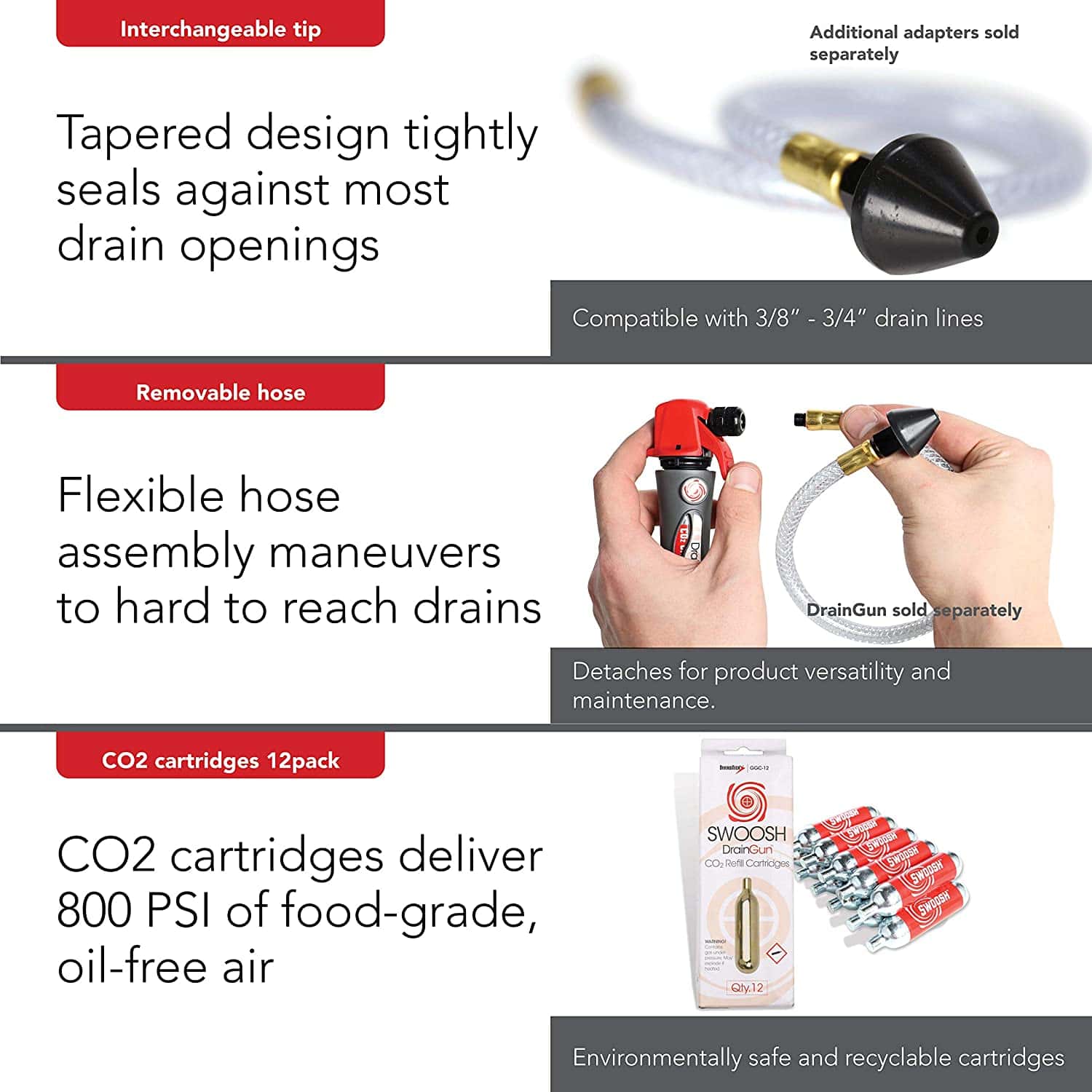 DiversiTech GGC12 CO2 Drain Gun Cartridges 12 pack HVAC drain cleaning Swoosh