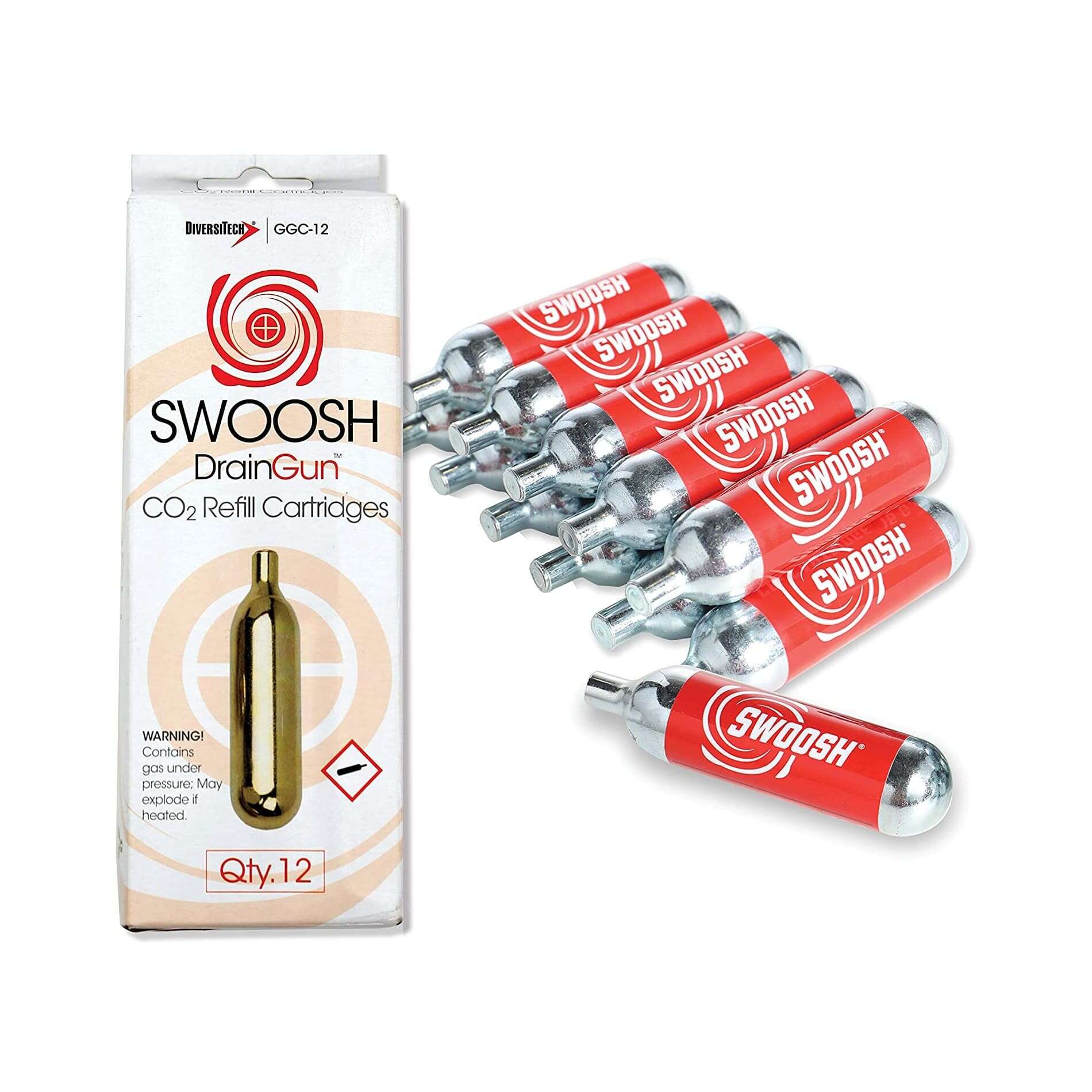 DiversiTech GGC12 CO2 Drain Gun Cartridges 12 pack HVAC drain cleaning Swoosh