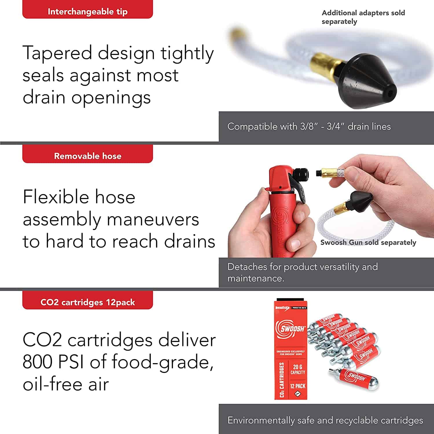 DiversiTech SGC12 SWOOSH Drain Gun Cartridge 20 gram CO2 pack of 12